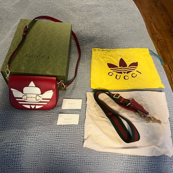 Gucci x adidas Horsebit 1955 Shoulder Bag Red crossbody - Picture 3 of 10